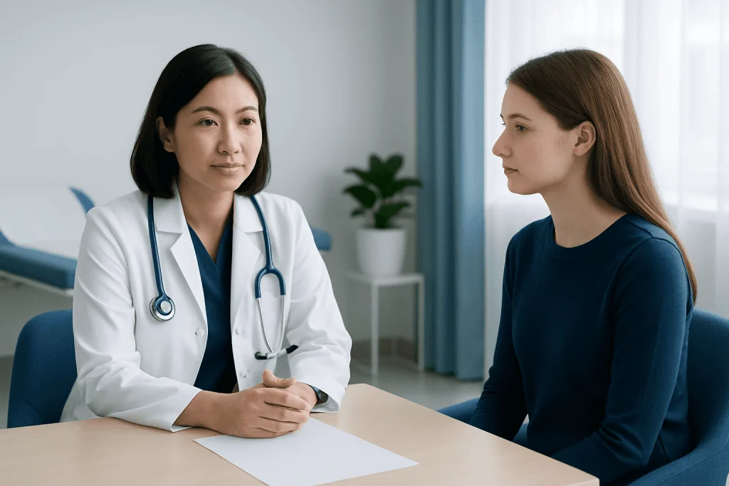 Doctor consulting with a patient in a medical office setting.