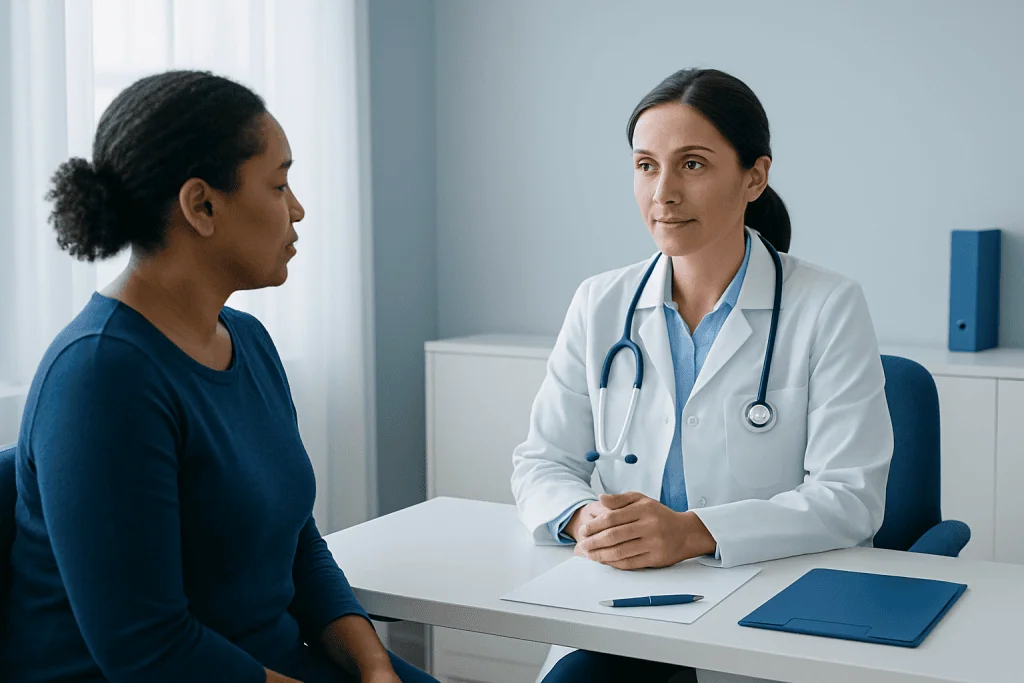 Doctor consulting a patient in a medical office at Acibadem Hospitals Group.
