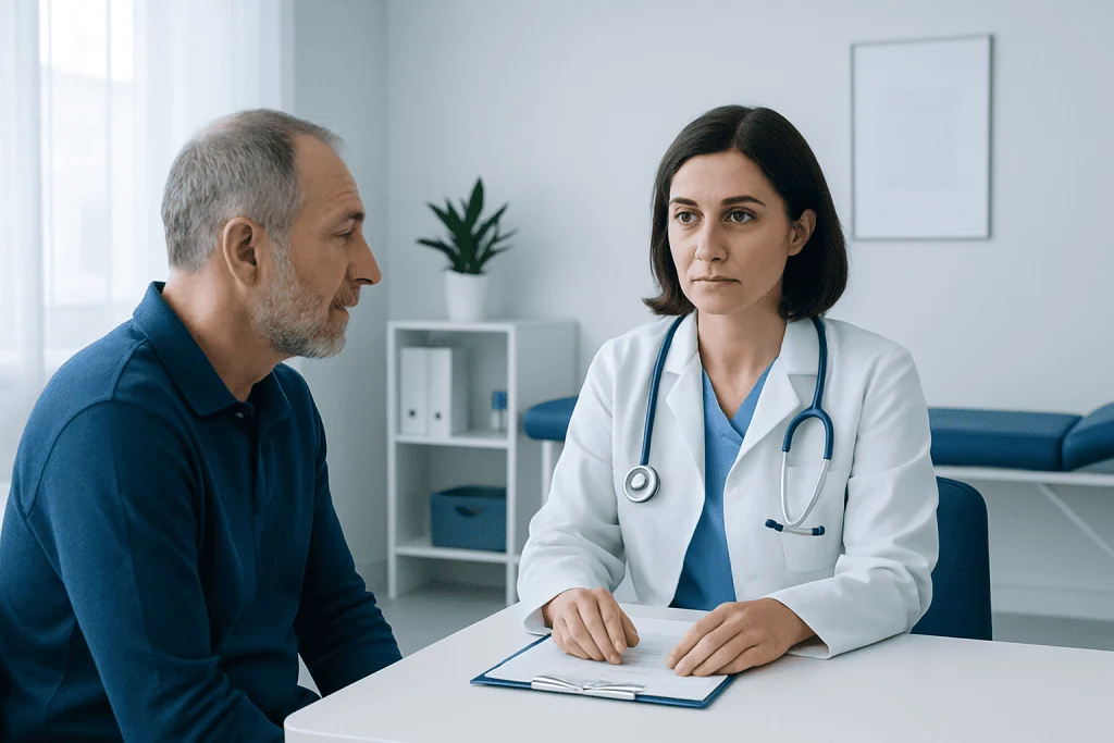 Doctor consulting with a patient in a medical office setting.