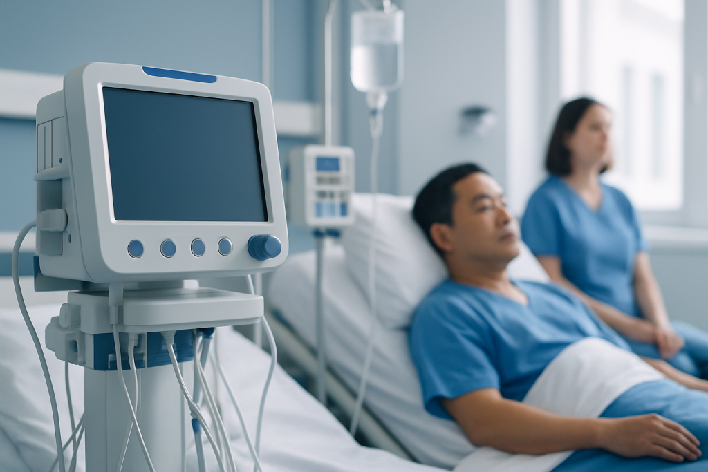 Hospital patient monitoring equipment in a medical ward.