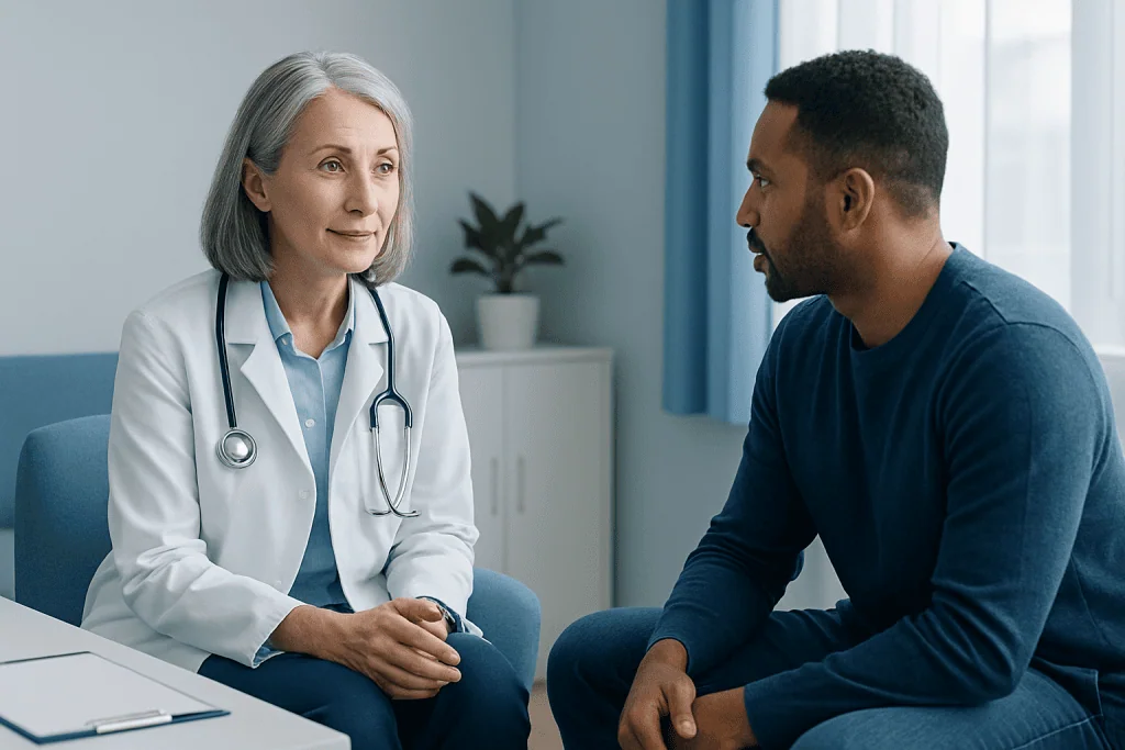 Doctor consulting with a patient in a medical office.