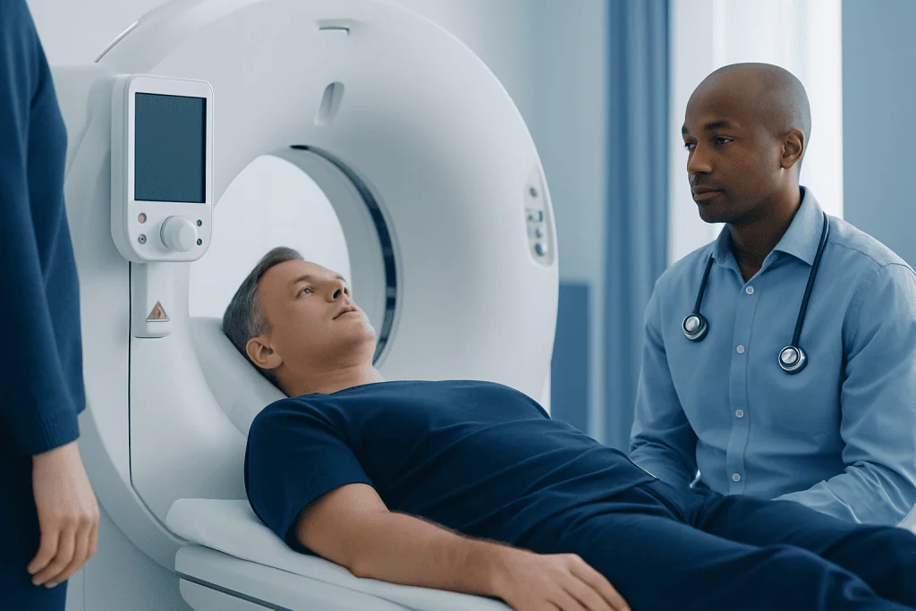 Patient undergoing a vascular MRI scan at Acibadem Hospital.