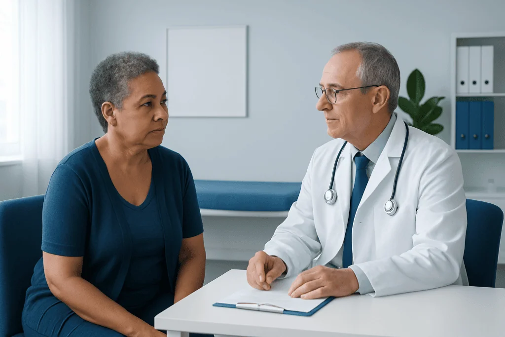Doctor consulting with a patient in a medical office setting.