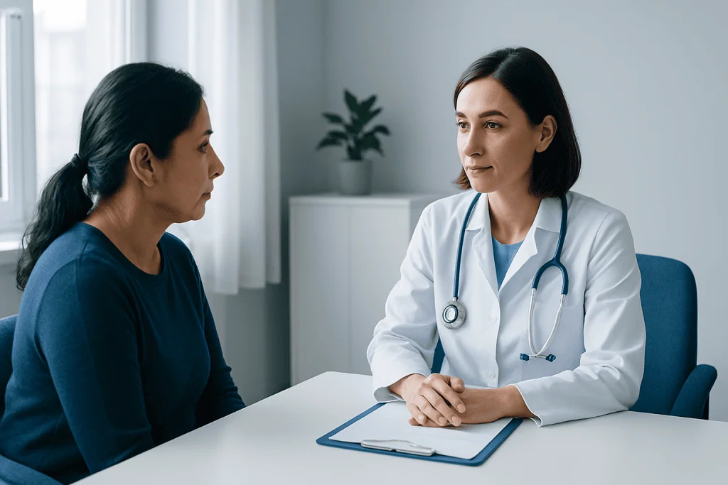 Doctor consulting with a patient in a medical office at Acibadem Hospitals Group.