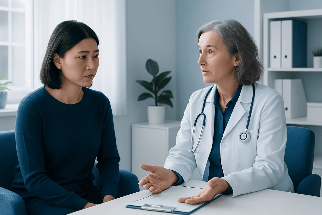 Doctor consulting with a patient in a medical office setting.