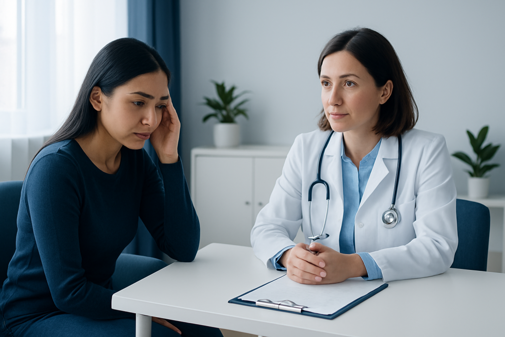 Doctor consulting with a patient in a medical office setting.