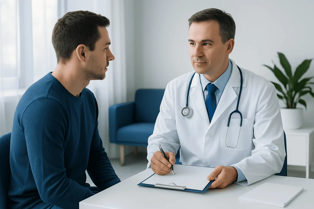 Doctor consulting with patient in a medical office at Acibadem Hospitals Group.