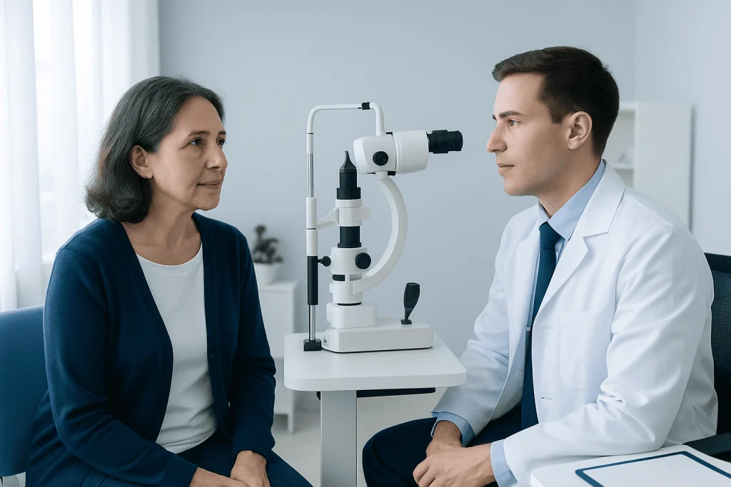 Eye examination with slit lamp at Acibadem Hospital.