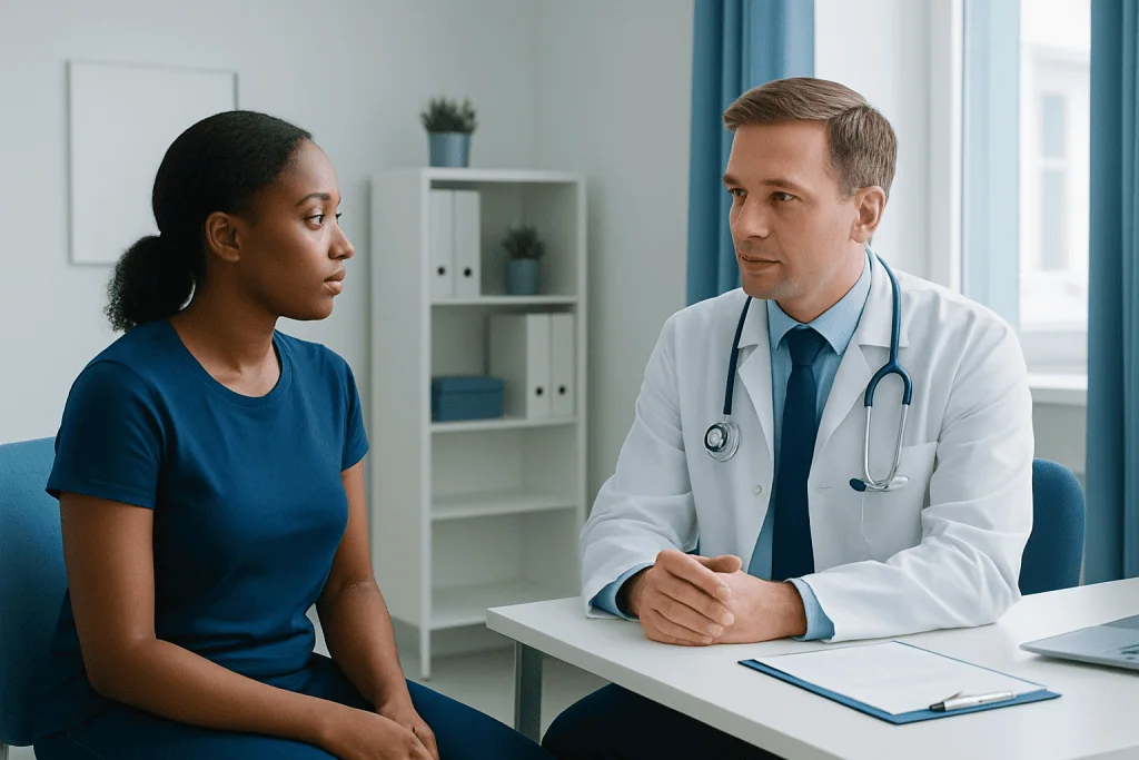 Doctor consulting with a patient in a medical office at Acibadem Hospitals Group.