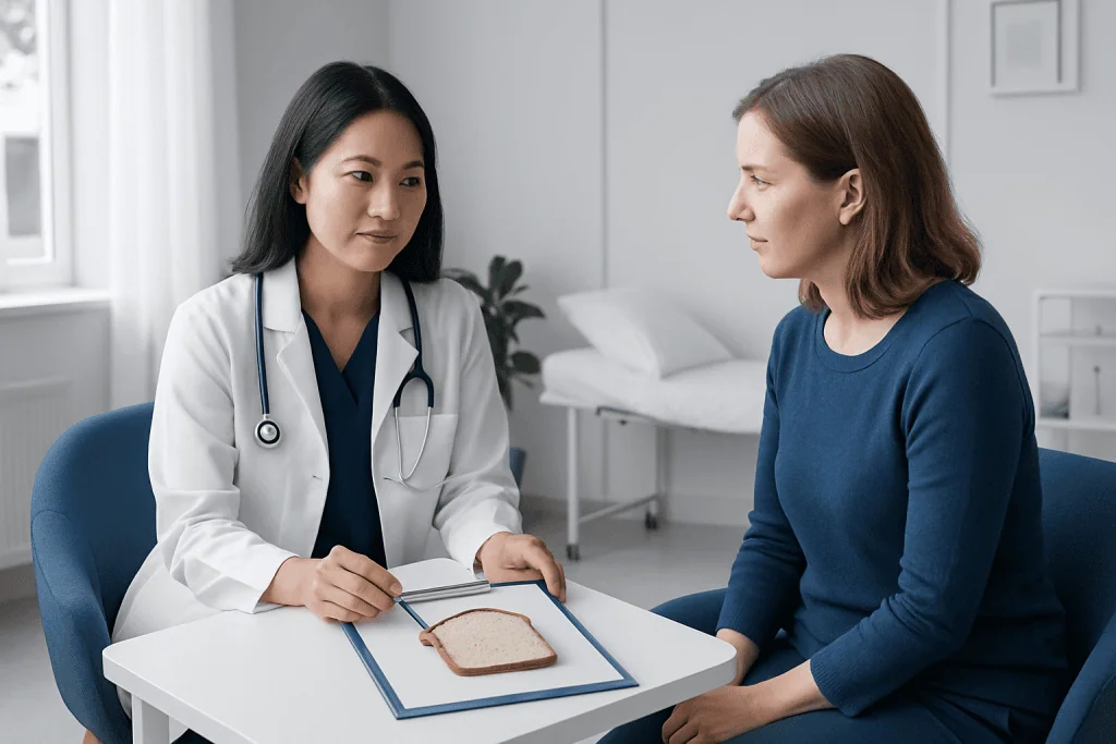 Doctor consulting with a patient in a medical office setting.