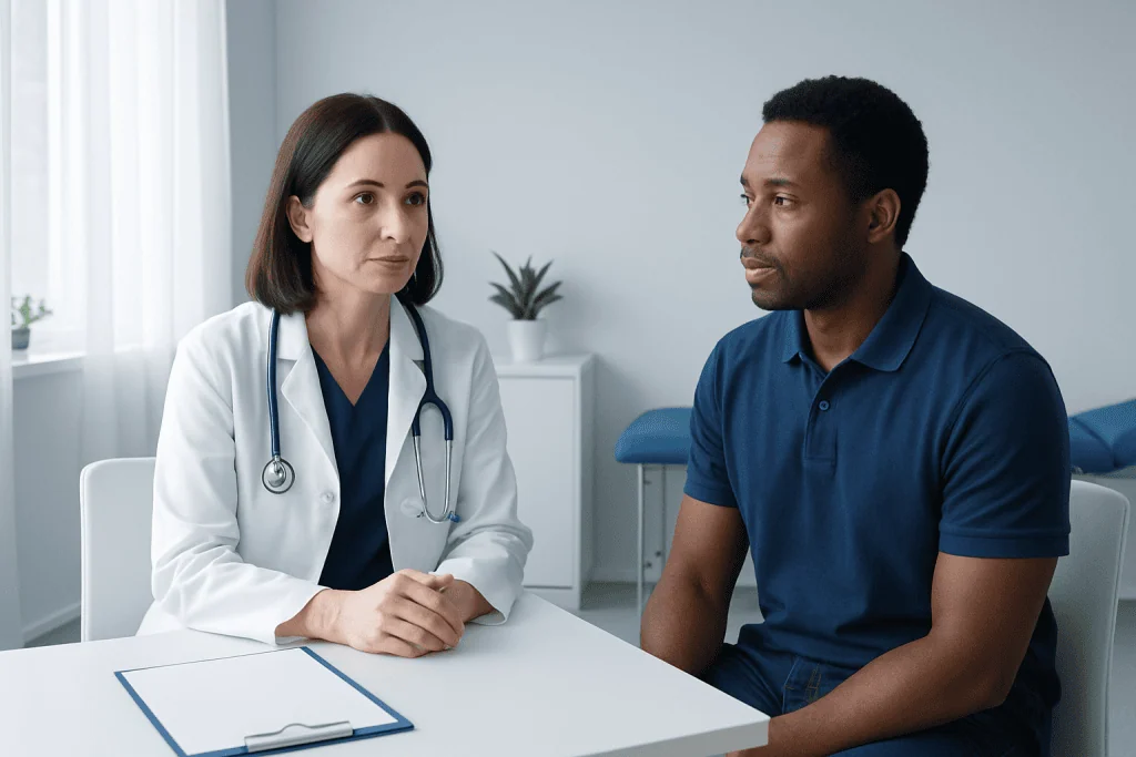 Doctor consulting patient in a medical office at Acibadem Hospitals Group.