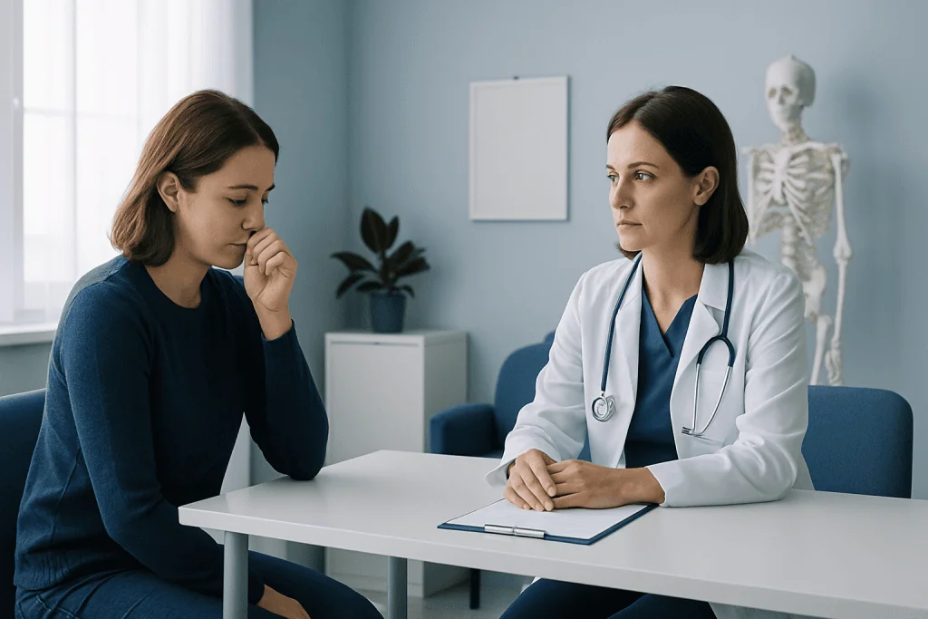 Doctor consulting with a patient in a medical office setting.