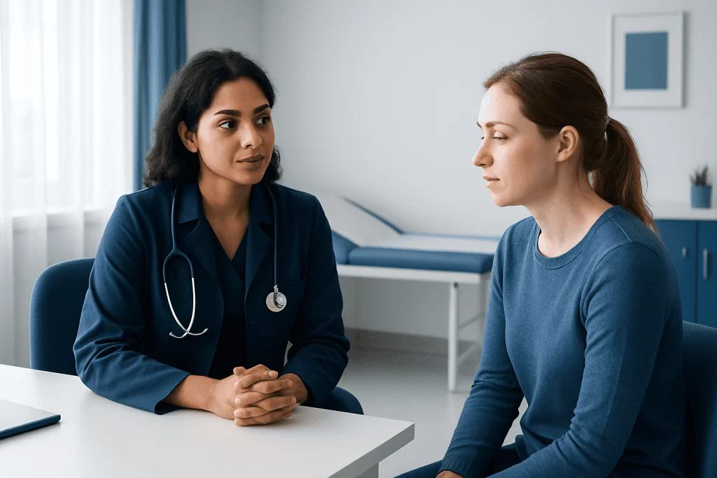 Doctor consulting with a patient in a medical office setting.