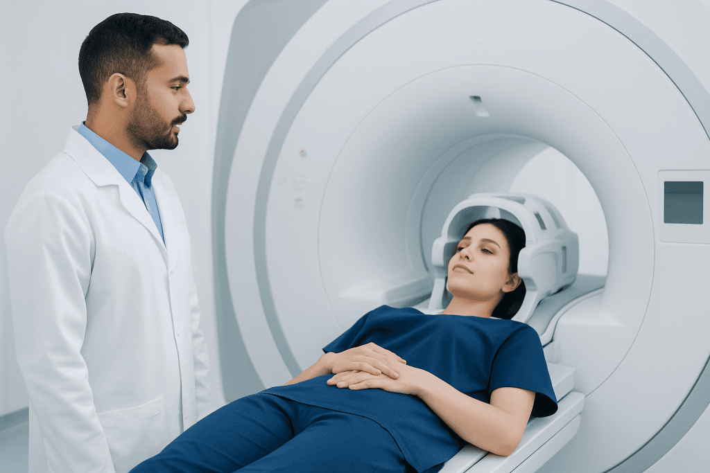 Patient undergoing MRI scan at Acibadem Hospital for neurological assessment.