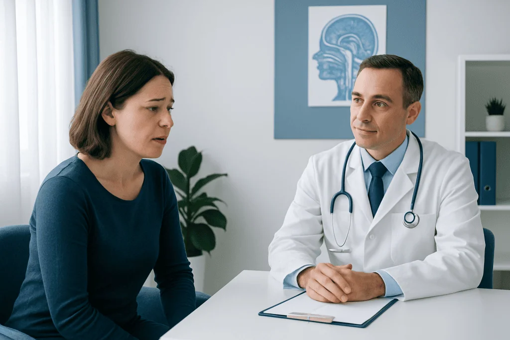 Doctor consulting with a patient in a medical office.