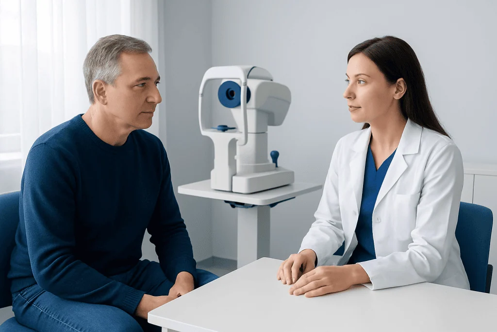 Optical coherence tomography exam at a medical consultation.