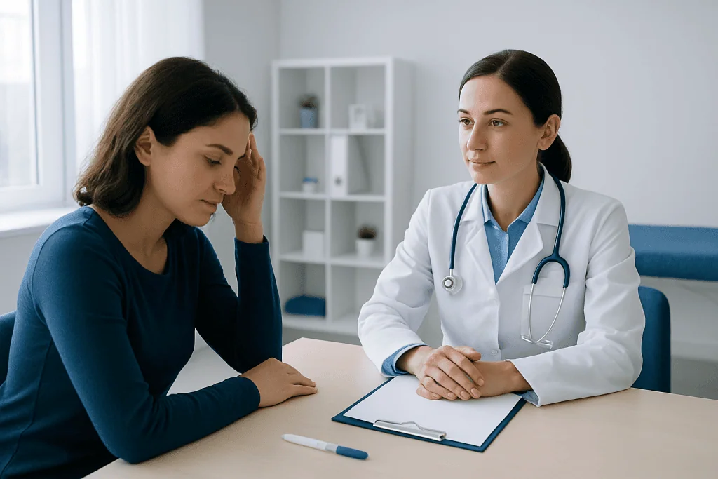 Doctor consulting with a patient in a medical office setting.