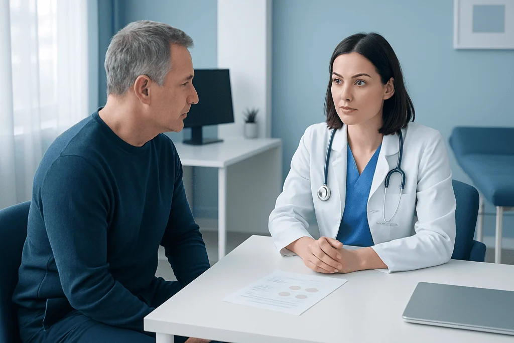 Doctor consulting with a patient in a medical office setting.
