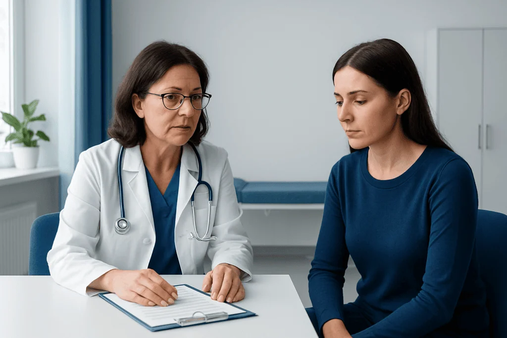 Doctor consulting with a patient in a medical office setting.