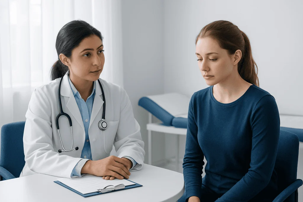 Doctor consulting with a patient in a medical office setting.