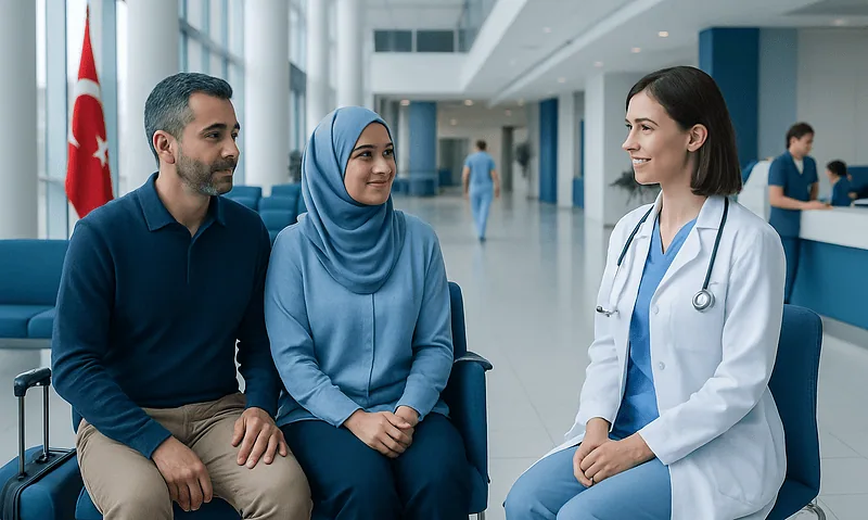 Patients consulting with a doctor at Acibadem Hospital in Turkey.