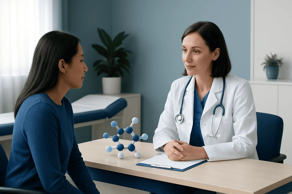 Doctor consulting with a patient in a medical office setting.