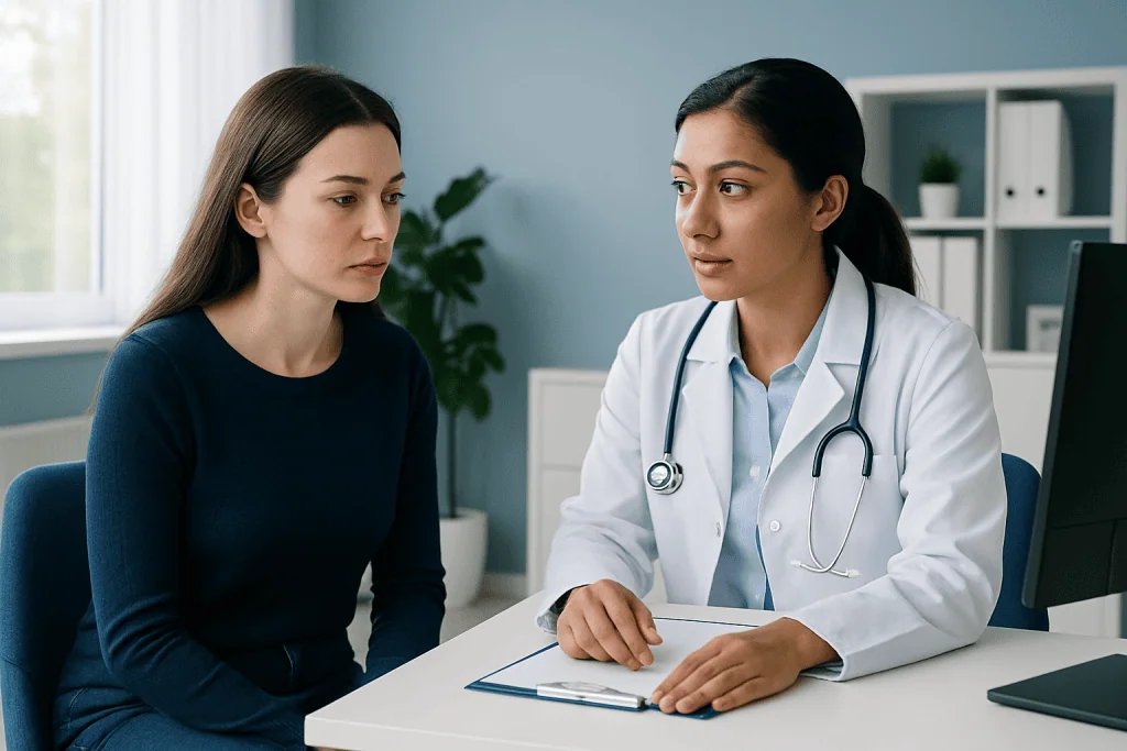 Doctor consulting with a patient in a medical office setting.