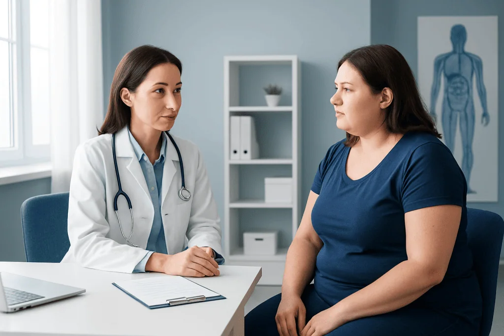 Doctor consulting with a patient in a medical office setting.