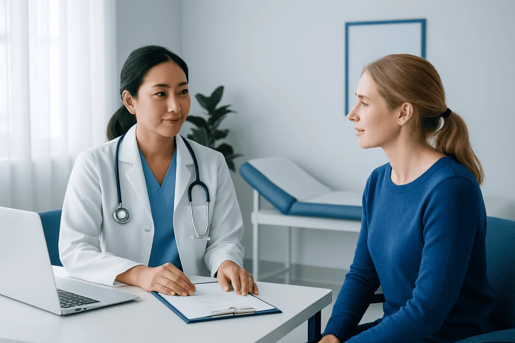 Doctor consulting with a patient in a medical office setting.