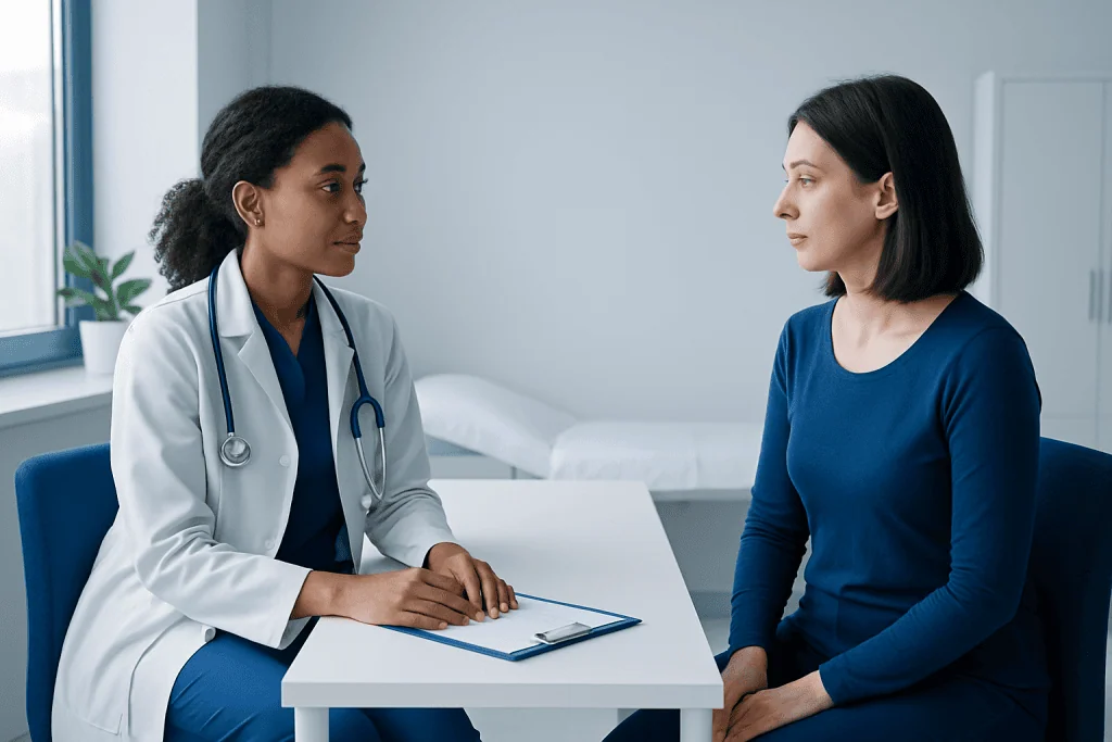 Doctor consulting with a patient in a medical office at Acibadem Hospitals Group.