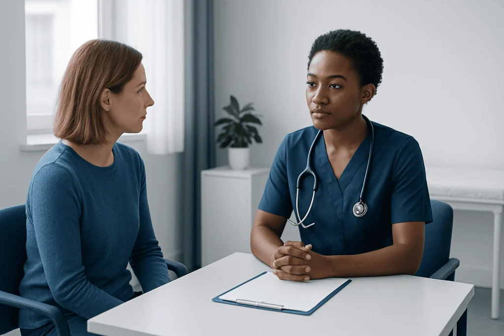 Doctor consulting with a patient in a medical office at Acibadem Hospitals Group.