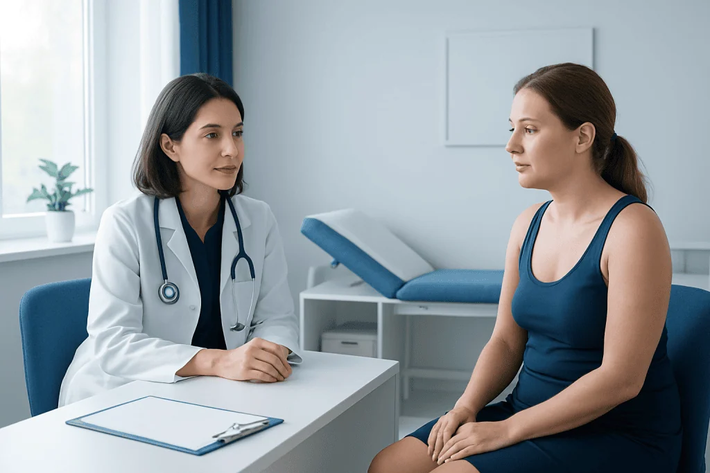 Doctor consulting with a patient in a medical office setting.