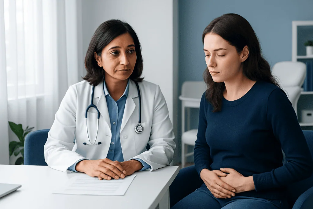 Doctor consulting with a patient in a medical office setting.