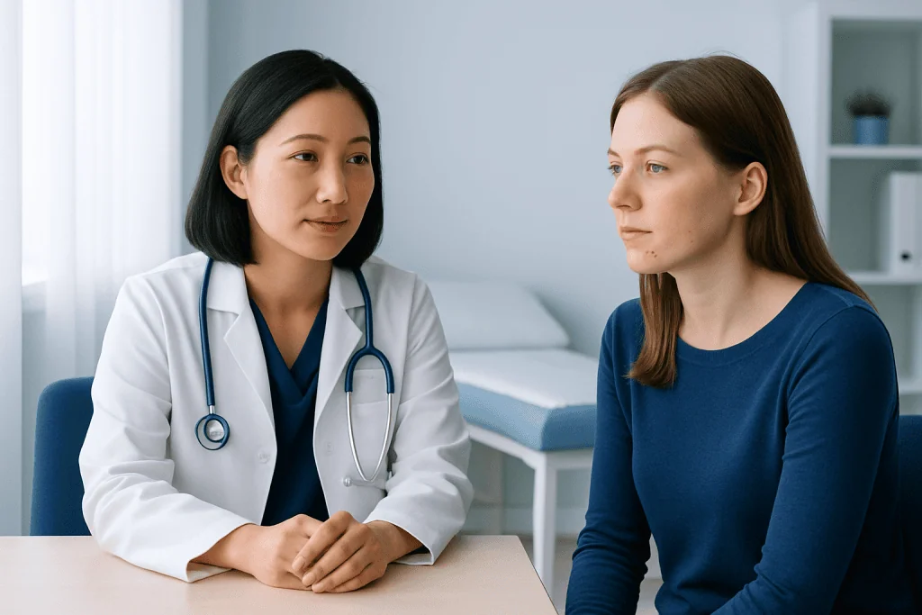 Doctor consulting with a patient in a medical office setting.