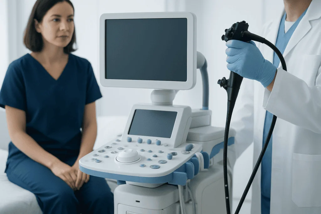 Medical professional performing an ultrasound examination on a patient.