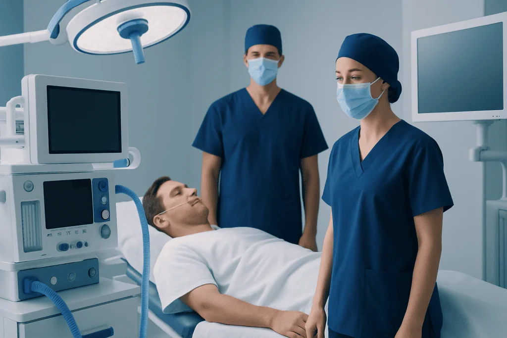 Medical team preparing for decortication surgery in an operating room.