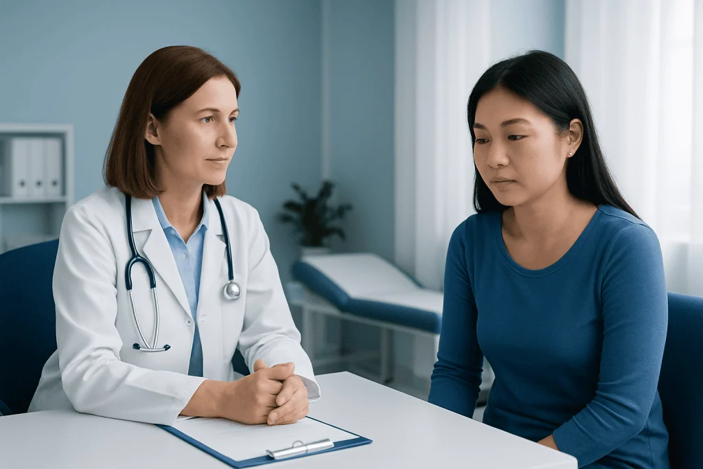 Doctor consulting with a patient in a medical office setting.