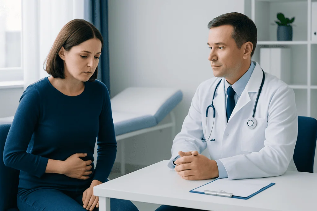 Doctor consulting with a patient in a medical office.
