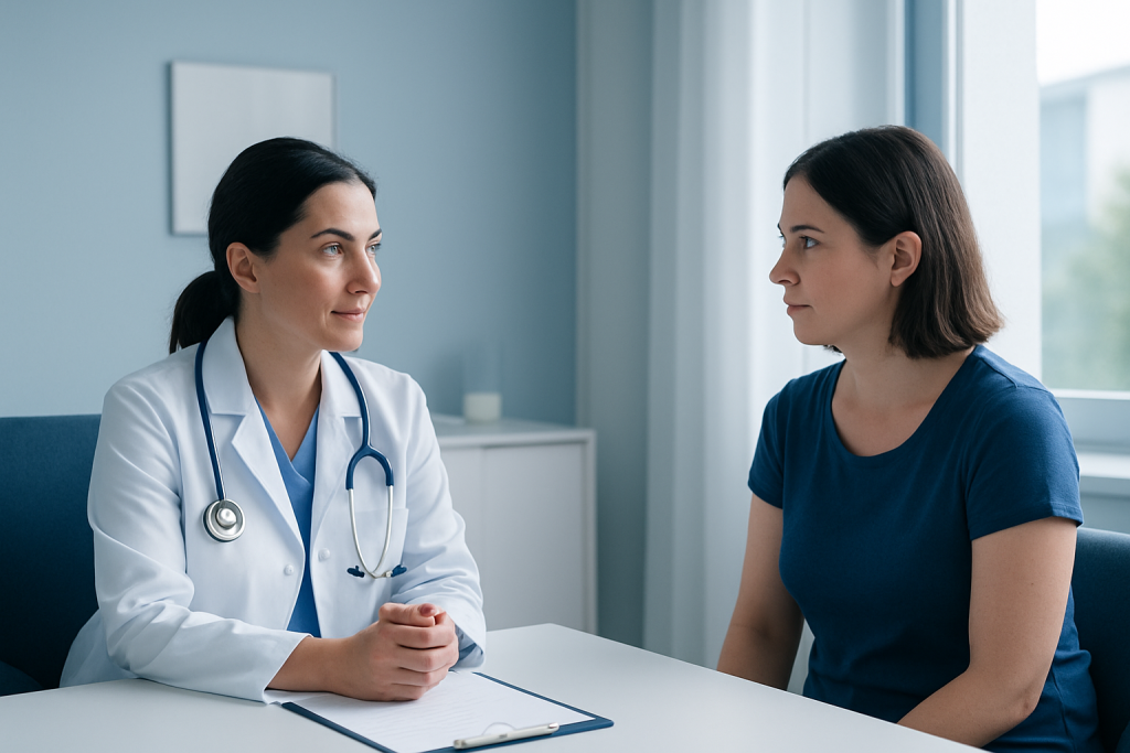 Doctor consulting with a patient in a medical office setting.