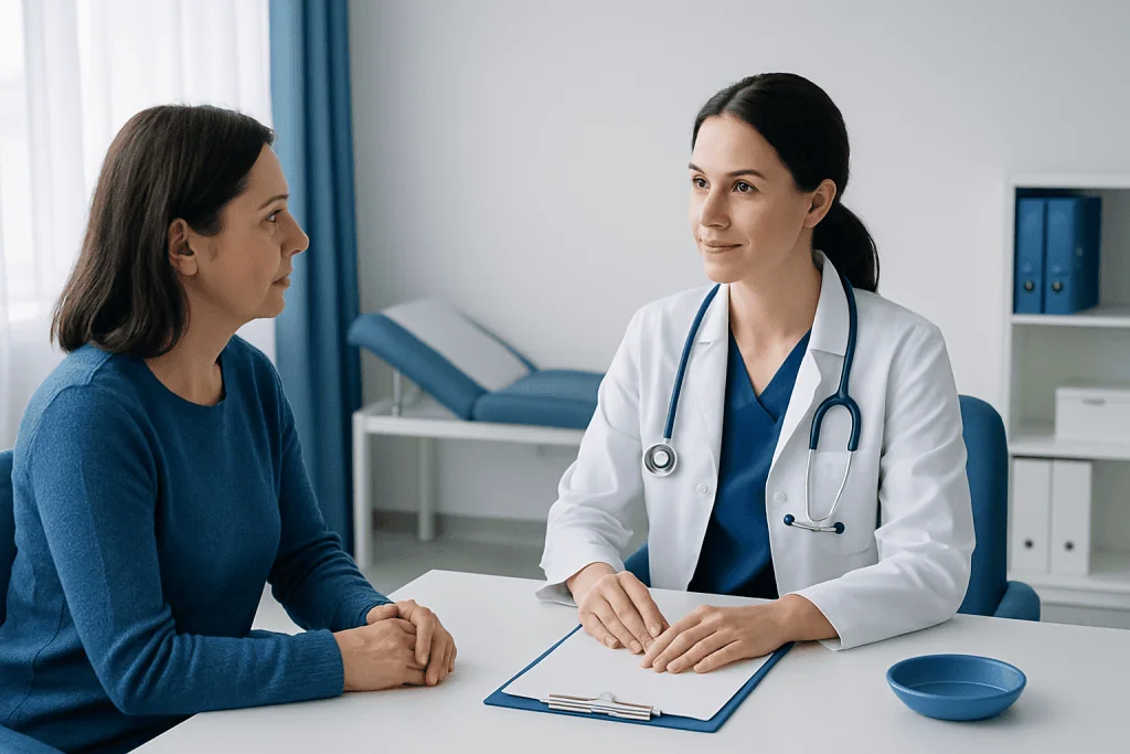 Doctor consulting with a patient in a medical office setting.