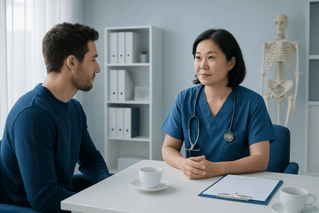 Doctor consulting with a patient in a medical office setting.