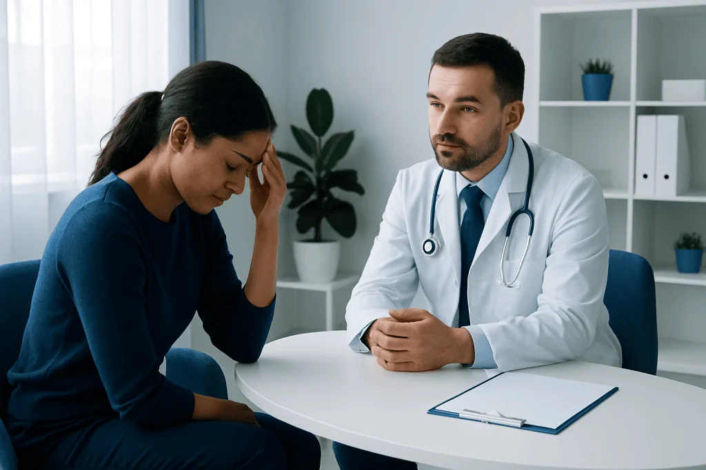 Doctor consulting with a patient in a medical office setting.