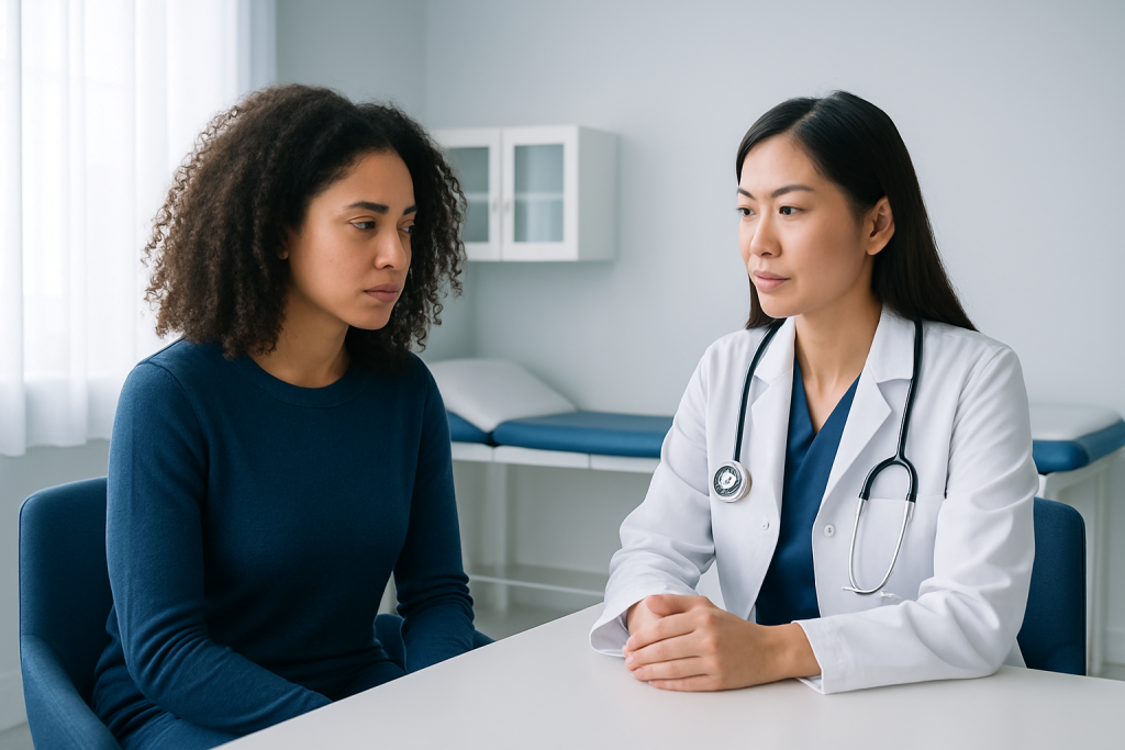 Doctor consulting with a patient in a medical office at Acibadem Hospitals.