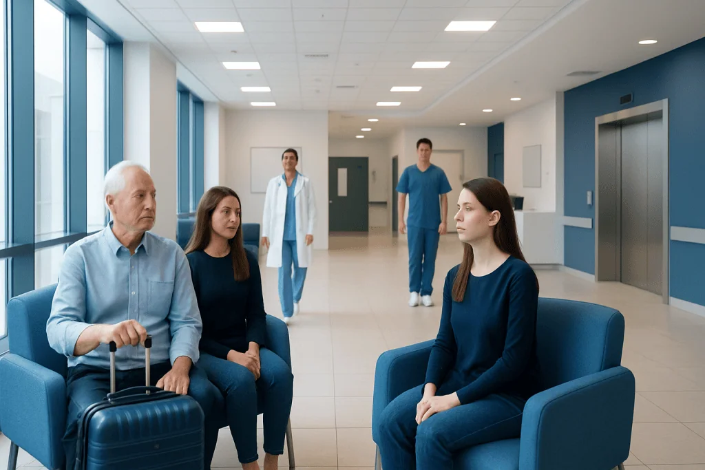 How to Prepare Your Home Before Leaving for Treatment in Turkey 1 Patients waiting in a hospital lobby at Acibadem Hospitals Group.