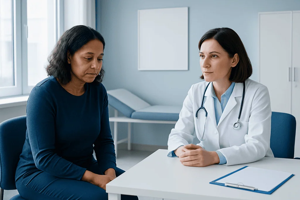 Doctor consulting with a patient in a medical office setting.
