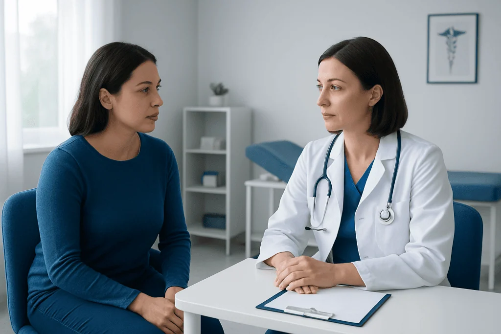 Doctor consulting with a patient in a medical office setting.