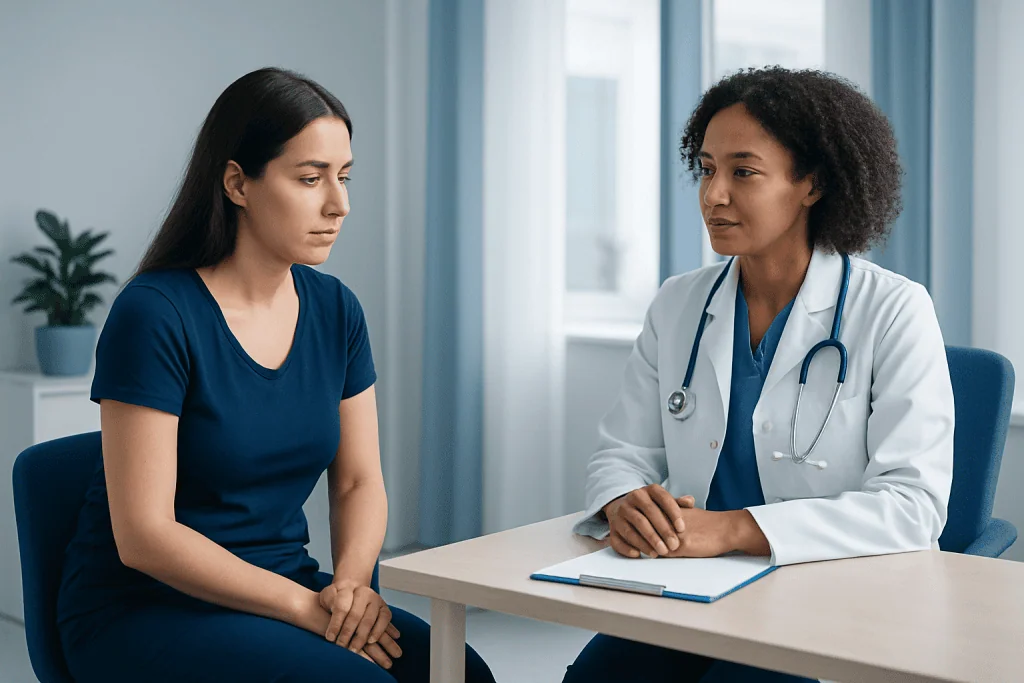 Doctor consulting with a patient in a medical office setting.