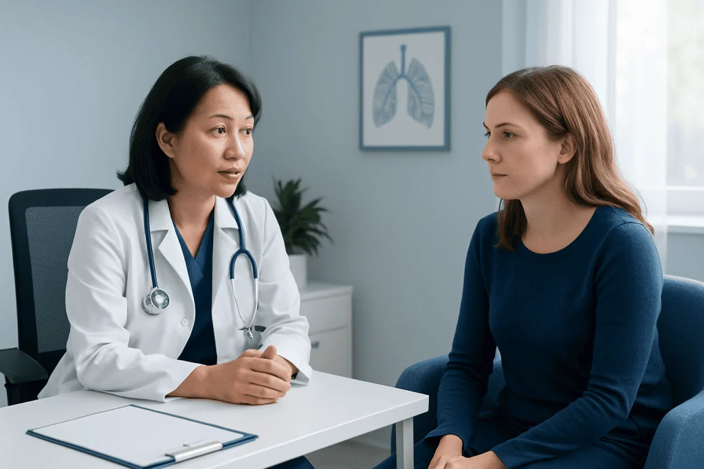 Doctor consulting with a patient in a medical office setting.