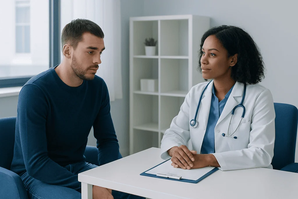 Doctor consulting with a patient in a medical office.