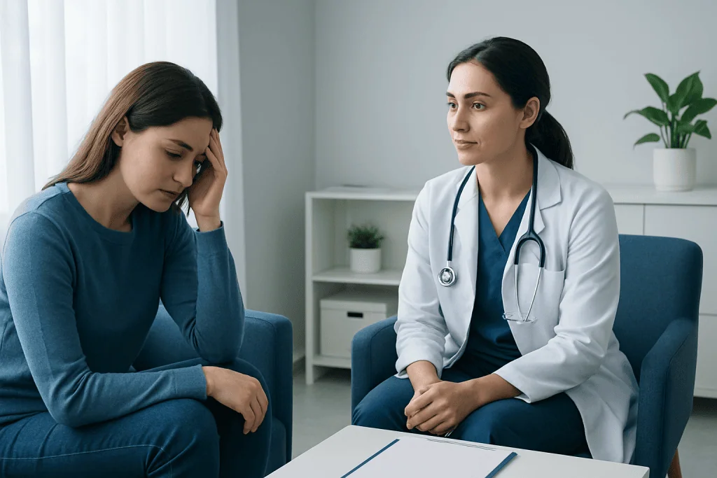 Doctor consulting a patient in a medical office setting.